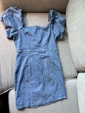 Blue Puff Sleeve Denim Mini Dress
